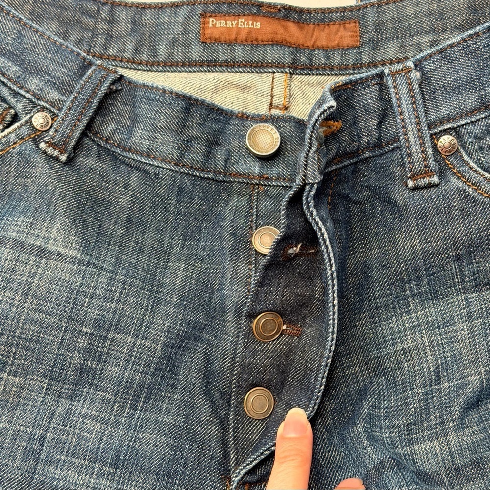 Perry Ellis Premium Denim Button Fly Jeans Mens 33x30 Blue Indigo Straight - Picture 5 of 14